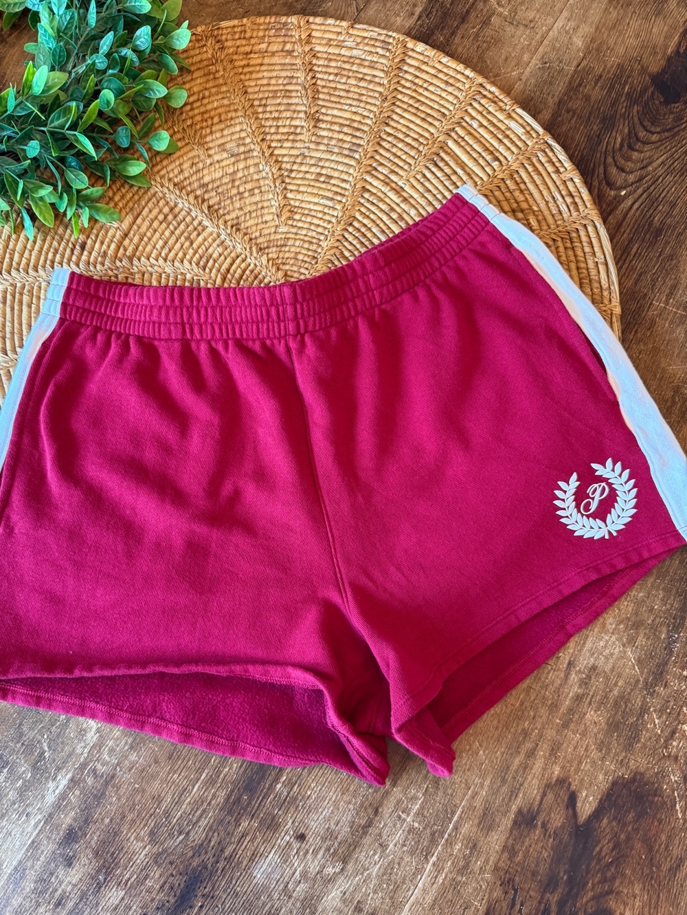 PINK VS Women's Burgundy Fleece Lined Athletic Shorts with White Trim & Logo